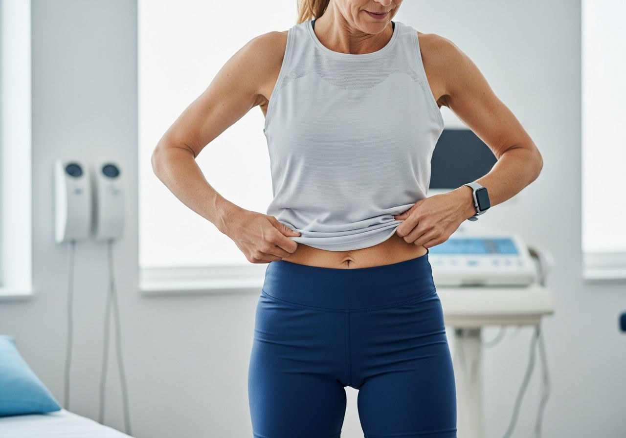 Kobieta w sportowym stroju przygotowuje się do testu wysiłkowego w nowoczesnej klinice medycznej.